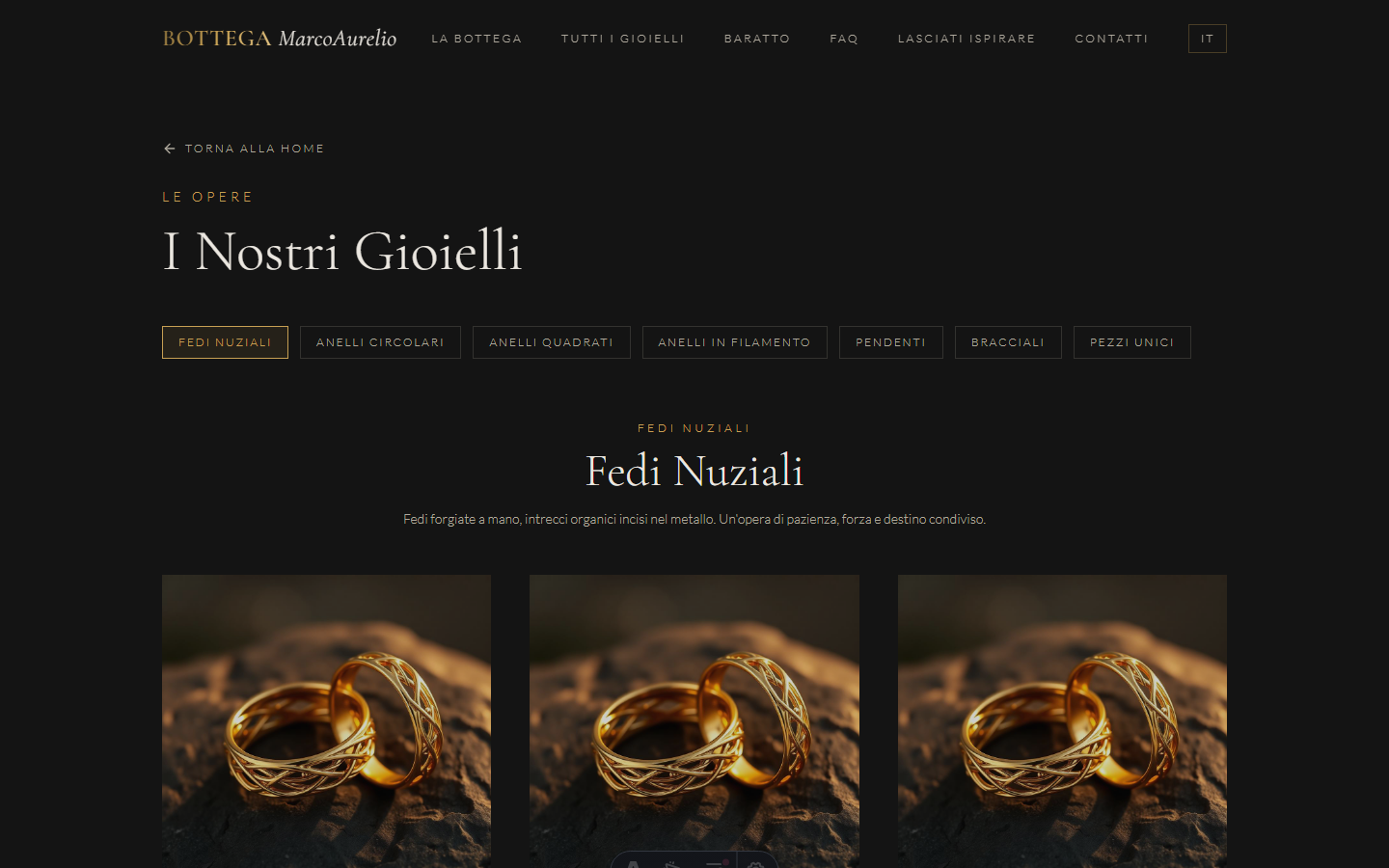 I Nostri Gioielli — product page with jewelry categories